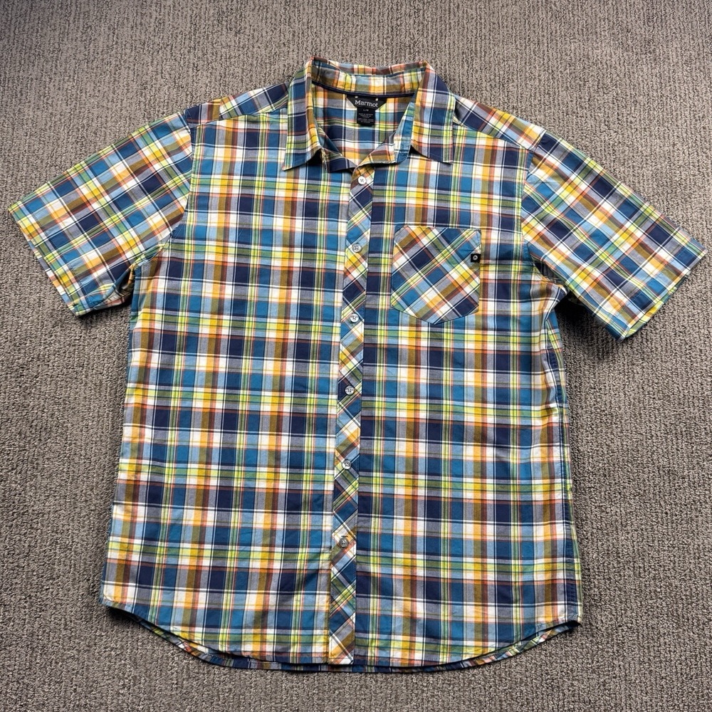 Marmot Mens L Button Up Shirt Short Sleeve Camp Hiking Colorful Plaid
